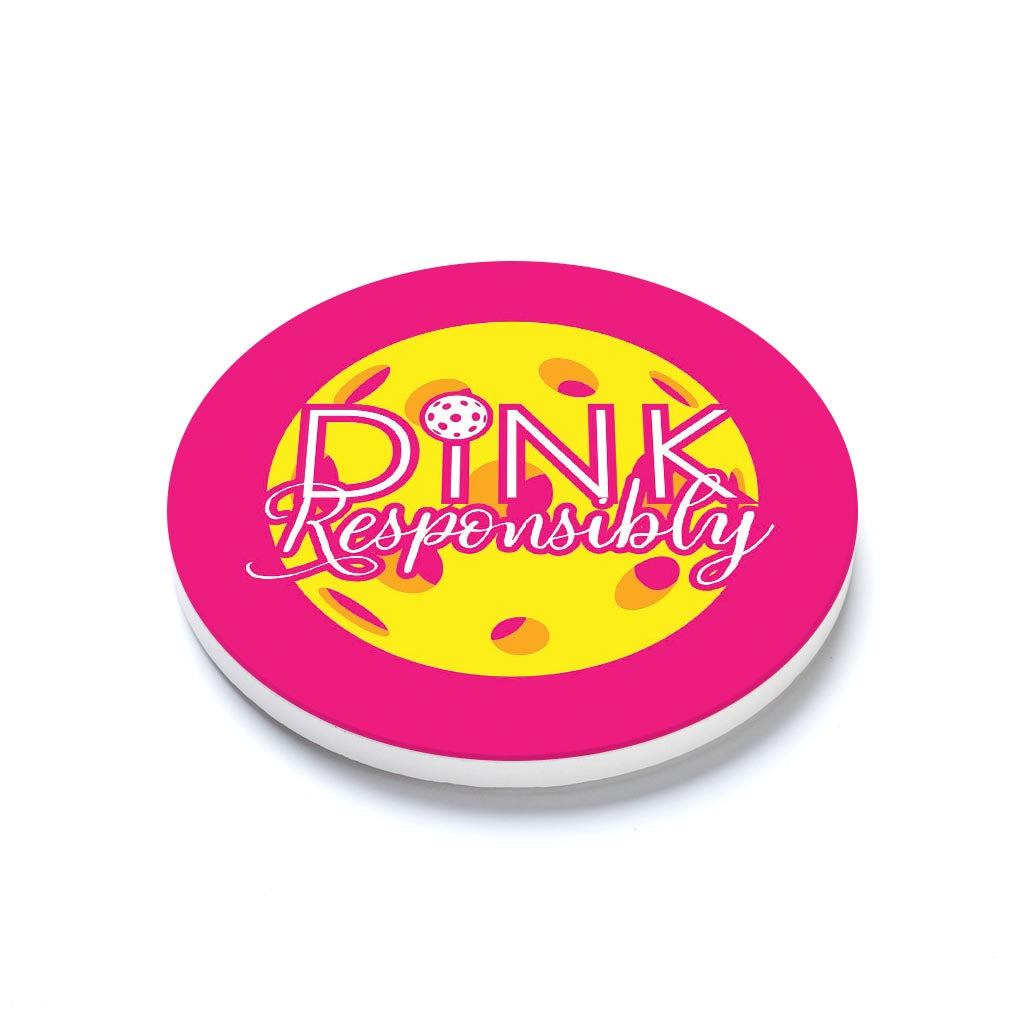 Ceramic Round Coaster-Dink Responsibly Pink -1