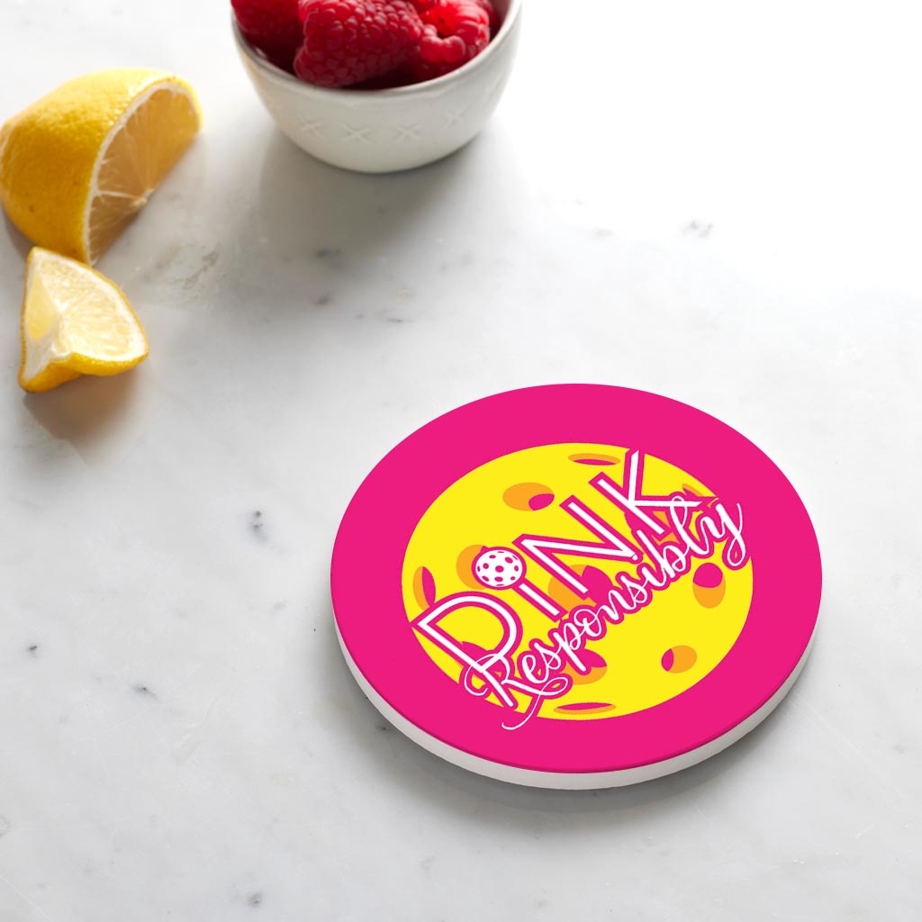 Ceramic Round Coaster-Dink Responsibly Pink -4