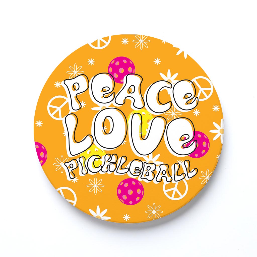 Ceramic Round Coaster-Peace Love Pickleball -0