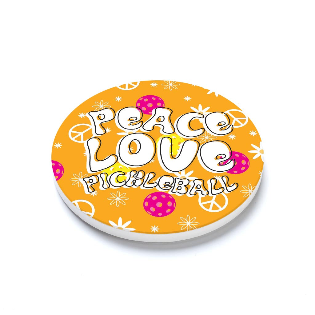 Ceramic Round Coaster-Peace Love Pickleball -1