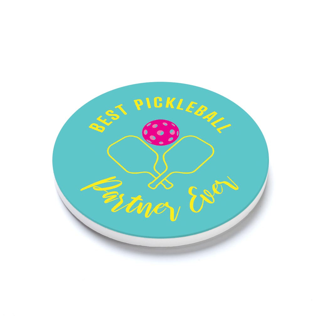 Ceramic Round Coaster-Best Pickleball Partner Ever -1