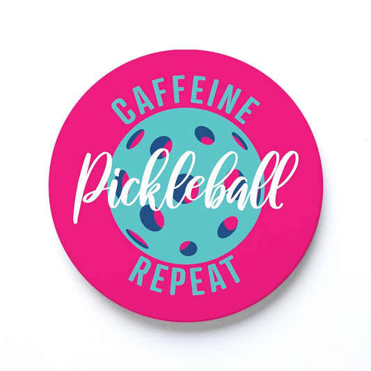 Ceramic Round Coaster-Caffeine Pickleball Repeat -0