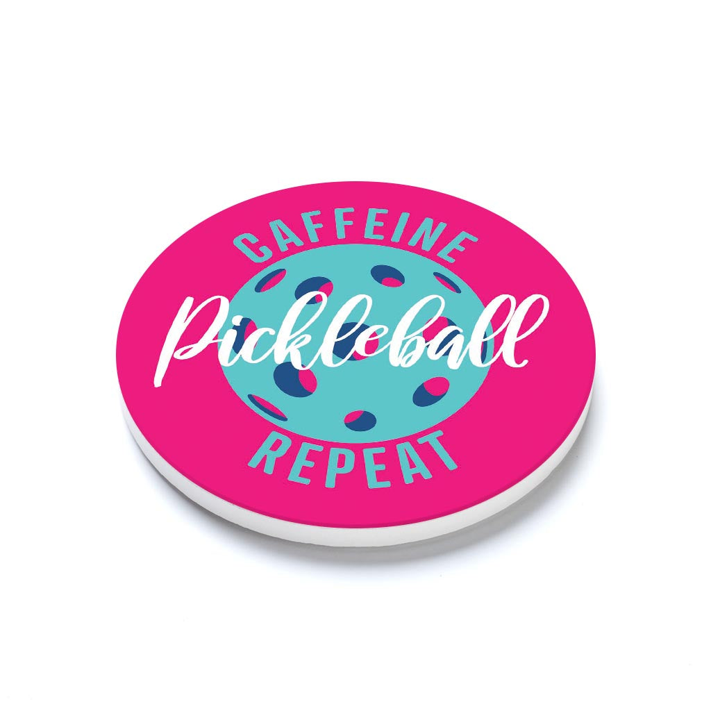 Ceramic Round Coaster-Caffeine Pickleball Repeat -1