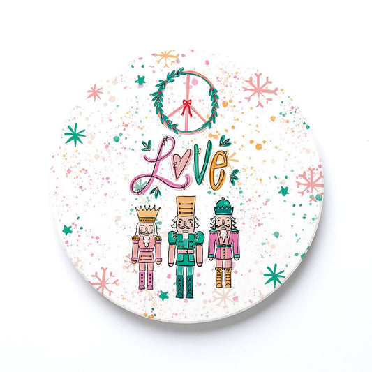 Ceramic Round Coaster-Peace Love Nutcrackers -0