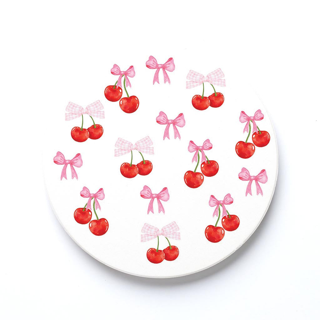 Ceramic Round Coaster-Cherries & Bows