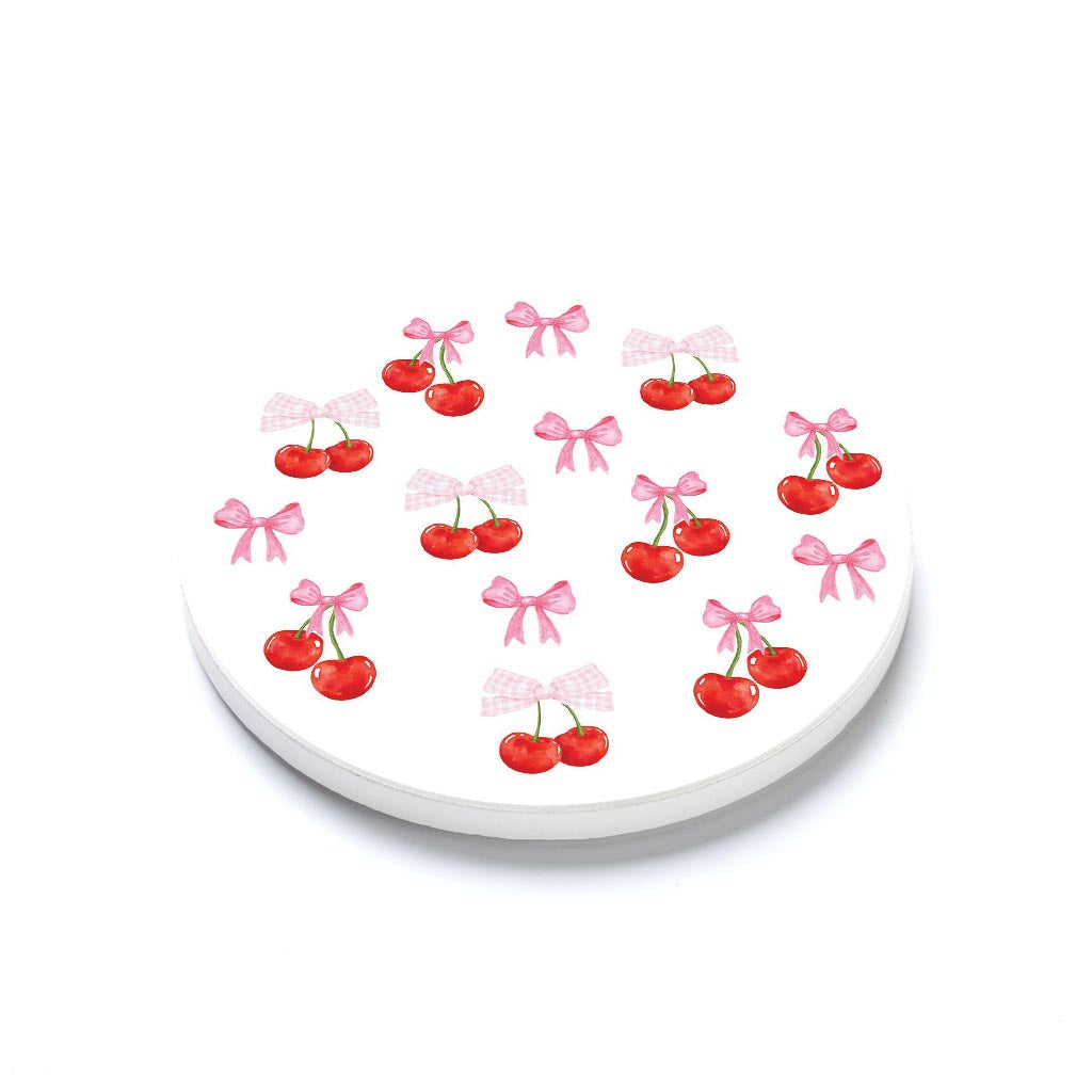 Ceramic Round Coaster-Cherries & Bows