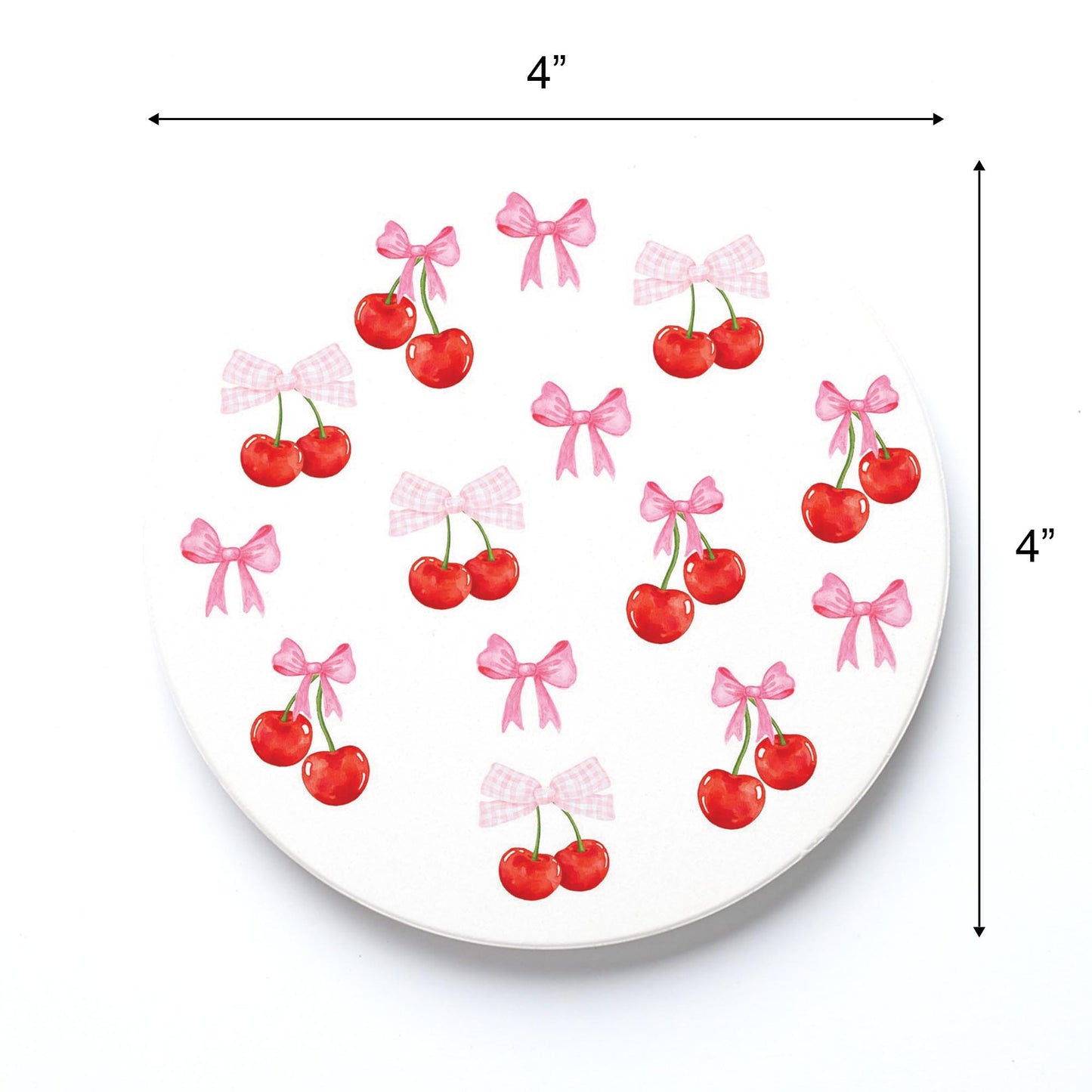 Ceramic Round Coaster-Cherries & Bows