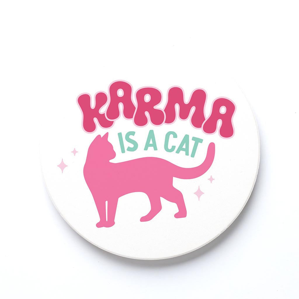 Ceramic Round Coaster-Karma Is A Cat