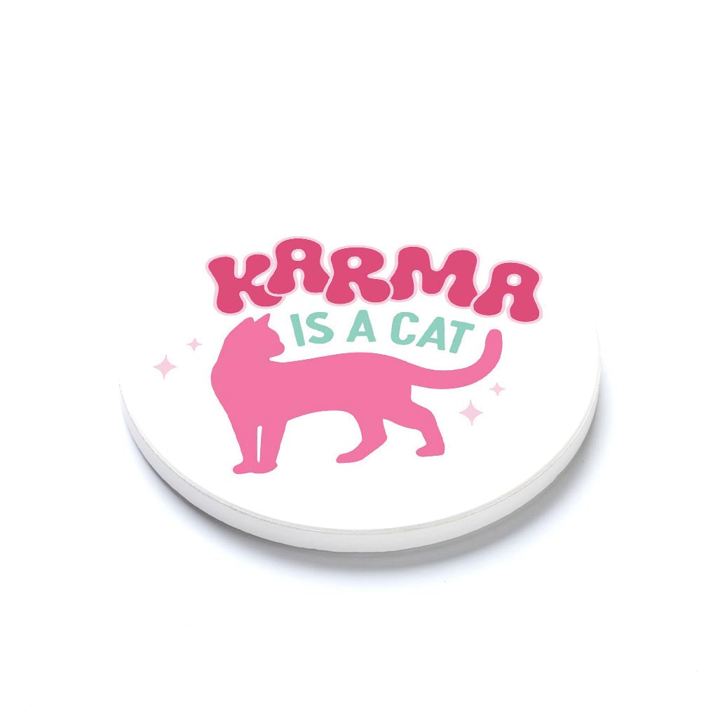 Ceramic Round Coaster-Karma Is A Cat