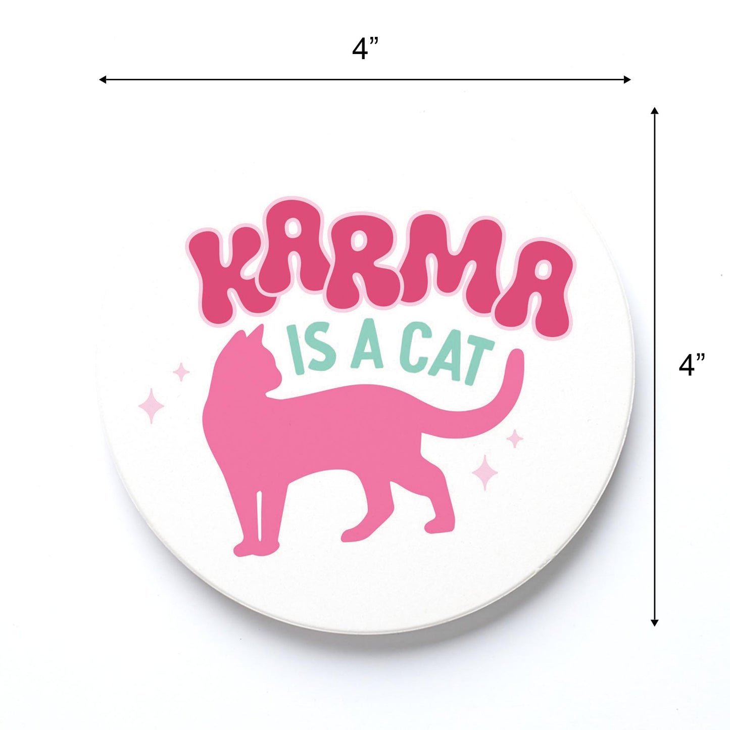 Ceramic Round Coaster-Karma Is A Cat