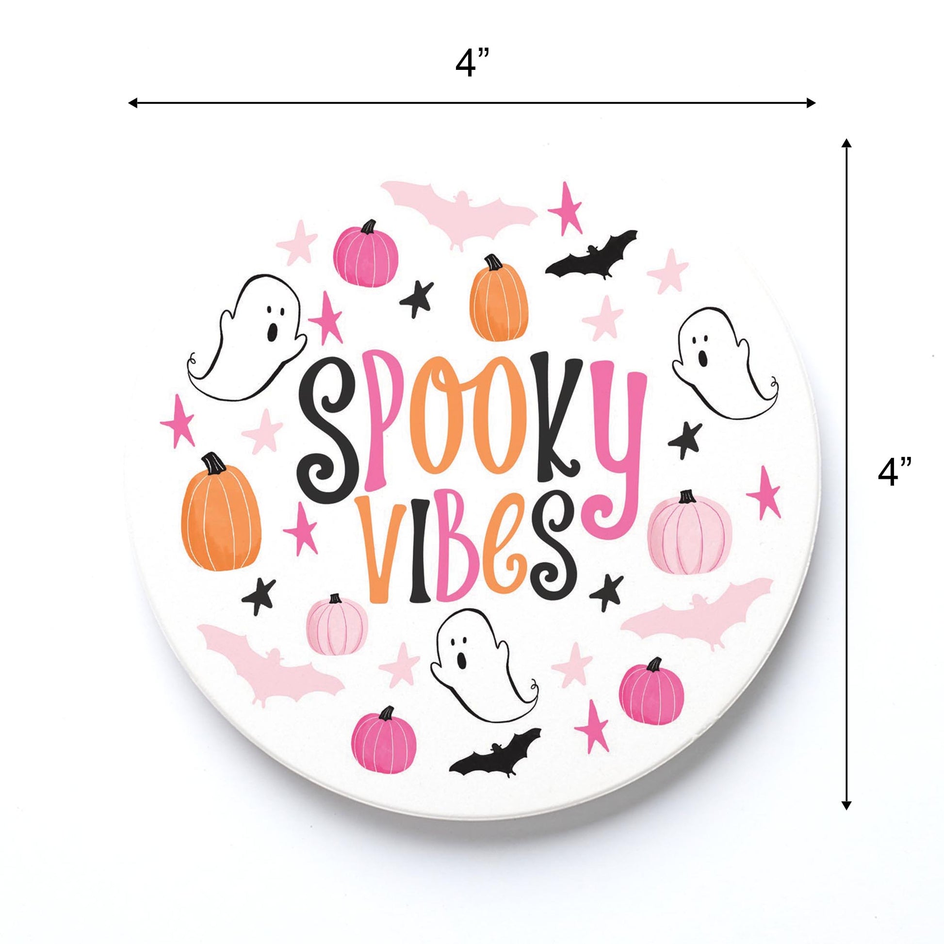 Ceramic Round Coaster-Happy Ghost Spooky Vibes -3