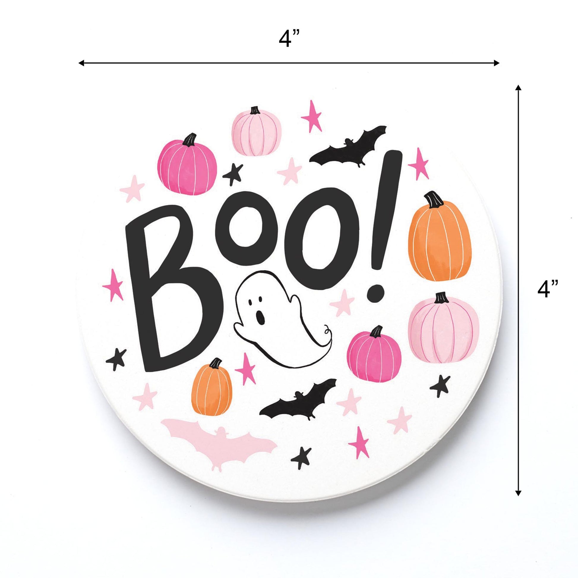 Ceramic Round Coaster-Happy Ghost Boo -3