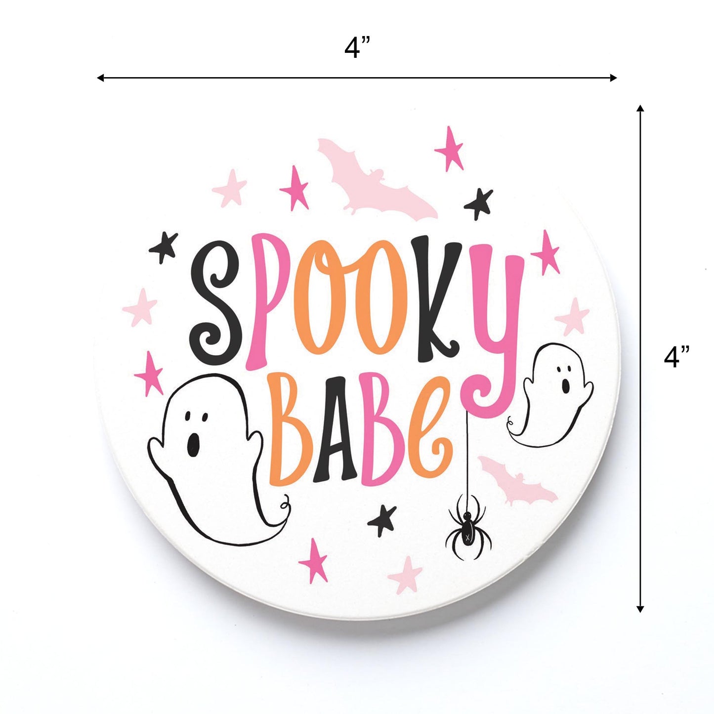 Ceramic Round Coaster-Happy Ghost Spooky Babe -3