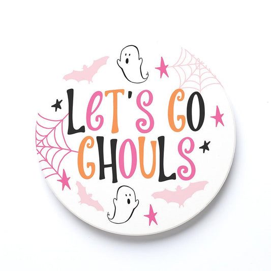 Ceramic Round Coaster-Happy Ghost Let's Go Ghouls -0