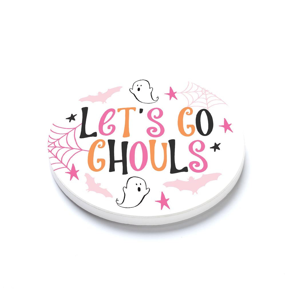 Ceramic Round Coaster-Happy Ghost Let's Go Ghouls -1