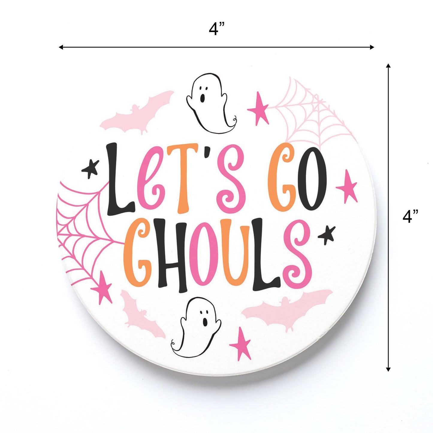 Ceramic Round Coaster-Happy Ghost Let's Go Ghouls -3