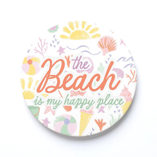 Ceramic Round Coaster-Beach Is My Happy Place -0