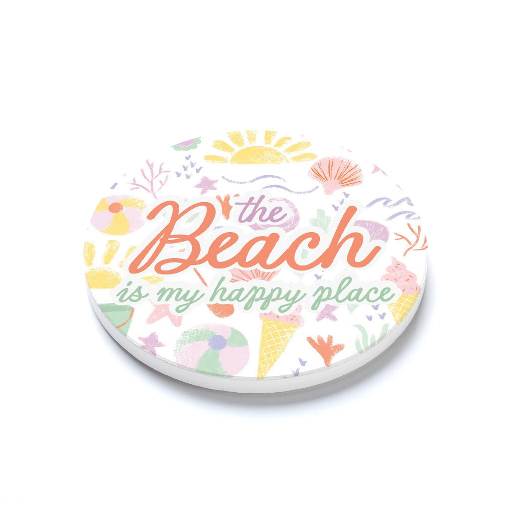 Ceramic Round Coaster-Beach Is My Happy Place -1