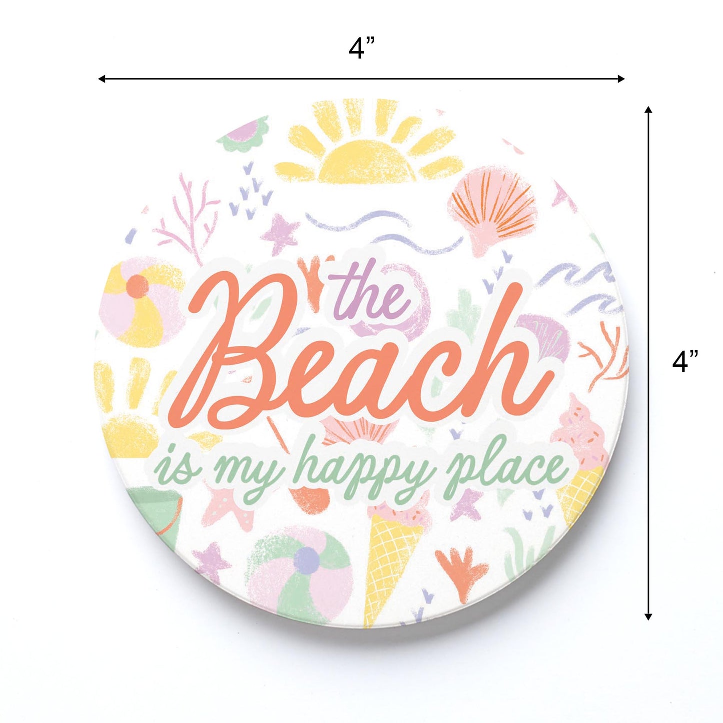 Ceramic Round Coaster-Beach Is My Happy Place -3