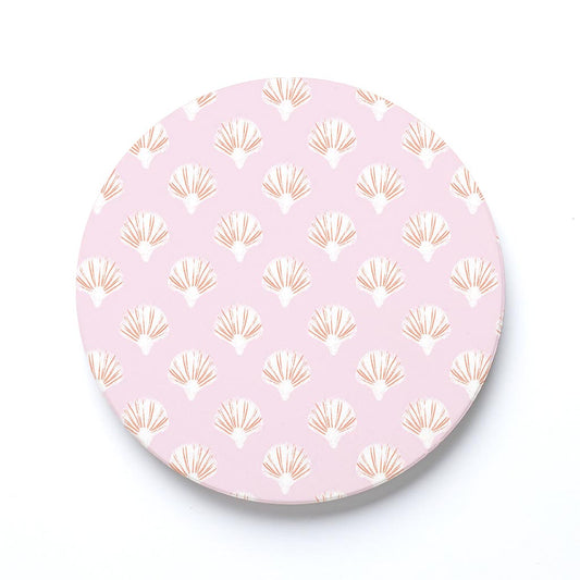 Ceramic Round Coaster-Pink Shell Pattern -0