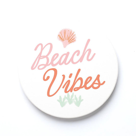 Ceramic Round Coaster-Beach Vibes -0