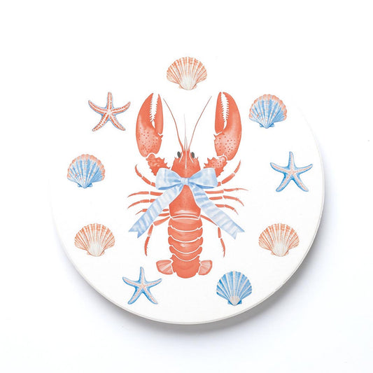 Ceramic Round Coaster-New England Tides Lobster -0