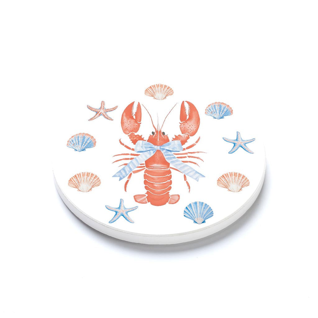 Ceramic Round Coaster-New England Tides Lobster -1