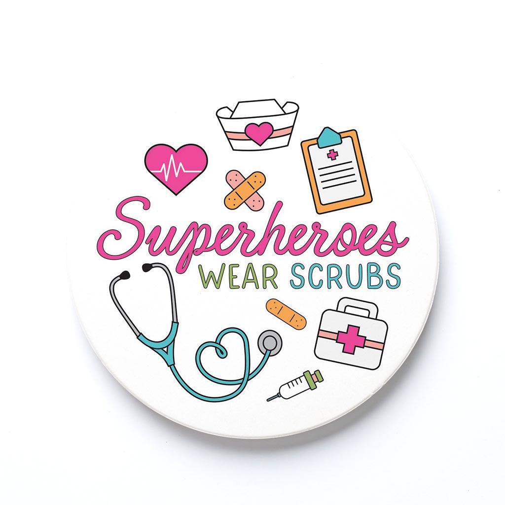 Ceramic Round Coaster-Superheroes Wear Scrubs