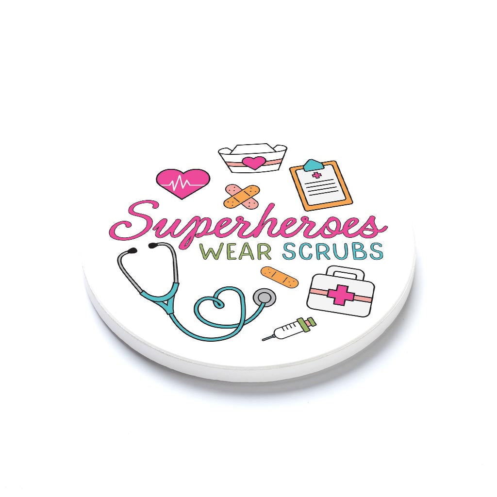 Ceramic Round Coaster-Superheroes Wear Scrubs