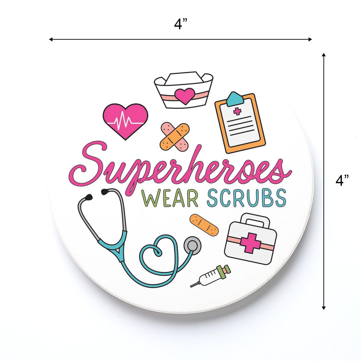 Ceramic Round Coaster-Superheroes Wear Scrubs