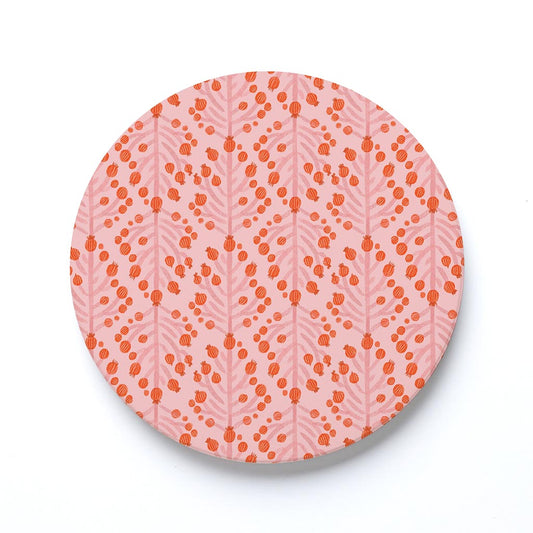 Ceramic Round Coaster-Pretty Things Pink Pattern