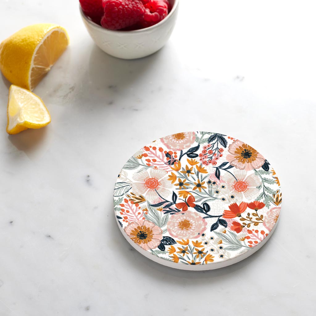 Ceramic Round Coaster-Pretty Things Floral Pattern