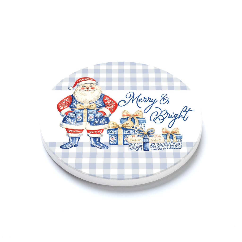 Ceramic Round Coaster-Blue Noel - A Grand Millennial Christmas -1
