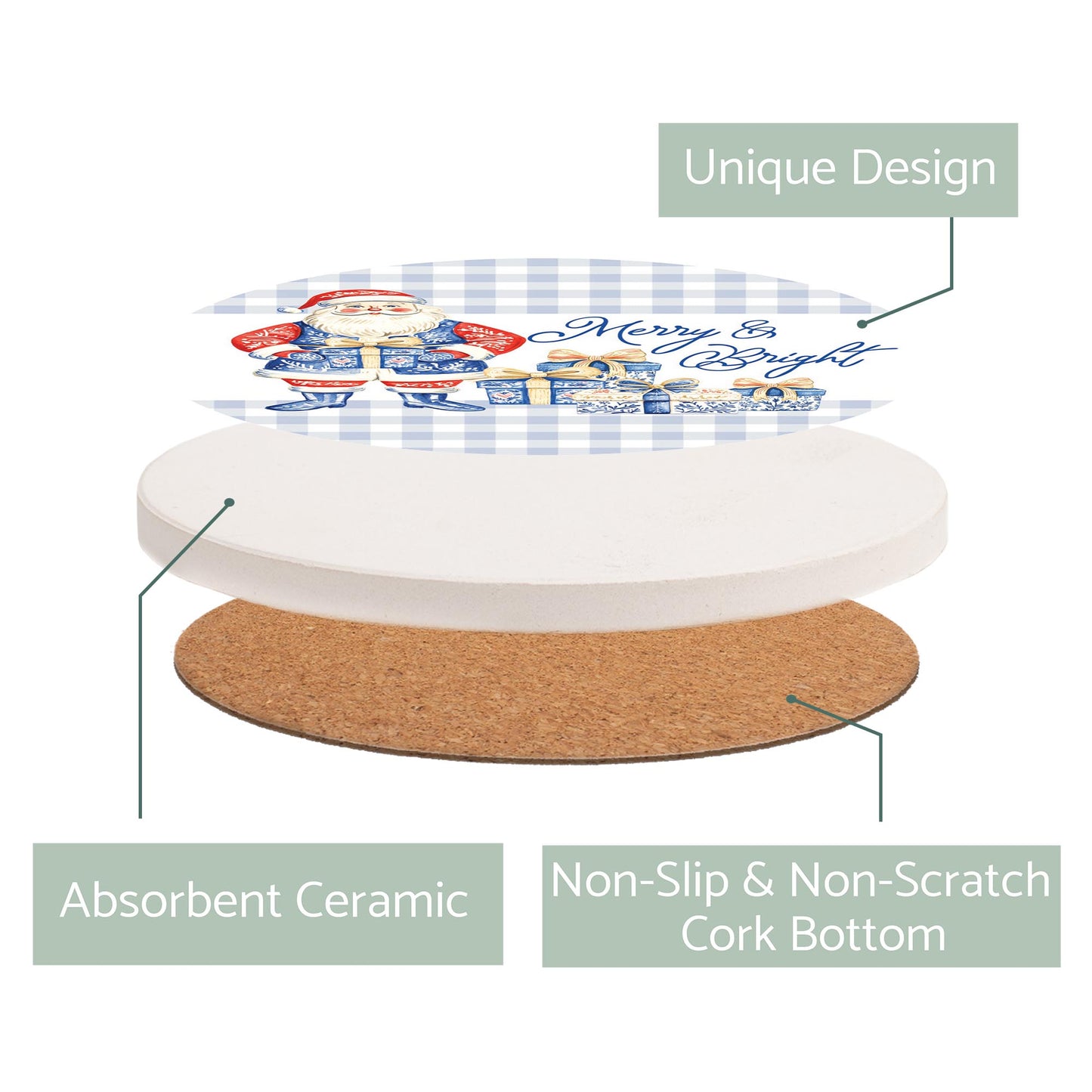 Ceramic Round Coaster-Blue Noel - A Grand Millennial Christmas -2