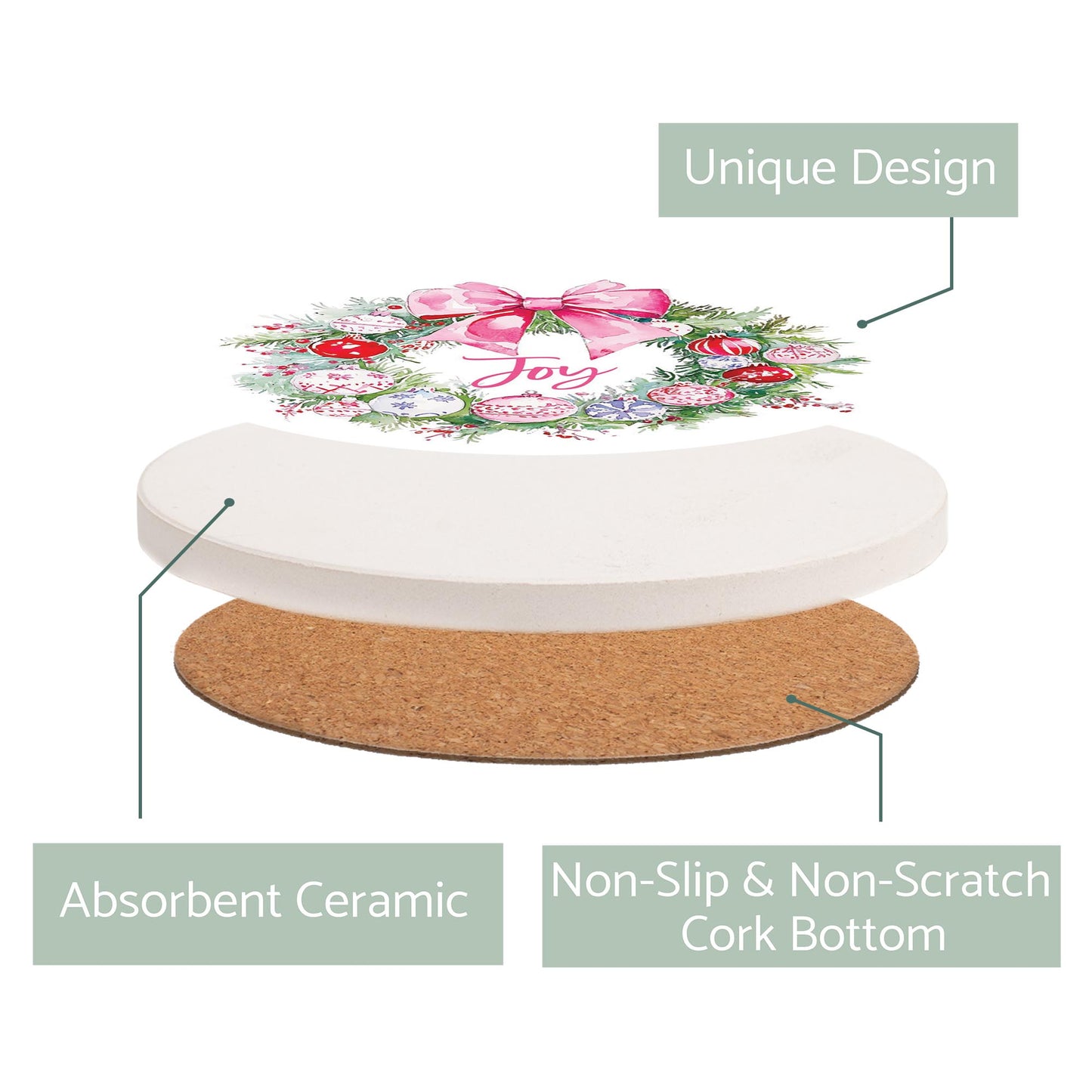 Ceramic Round Coaster-Blush & Baubles - A Grand Millennial Christmas -2