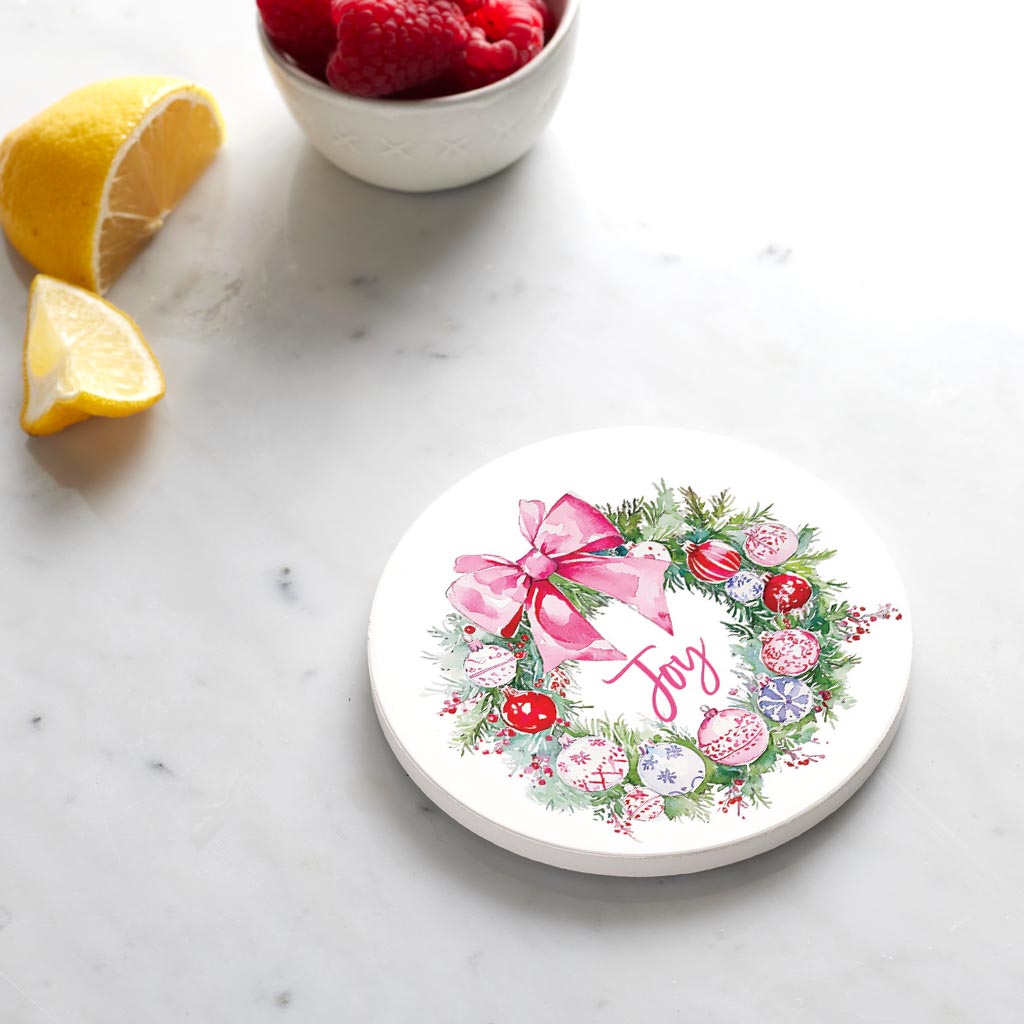 Ceramic Round Coaster-Blush & Baubles - A Grand Millennial Christmas -4