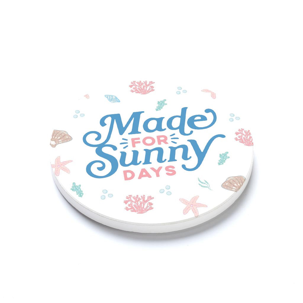 Ceramic Round Coaster-Made For Sunny Days Pastel Shells -1