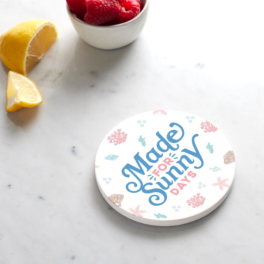 Ceramic Round Coaster-Made For Sunny Days Pastel Shells -4