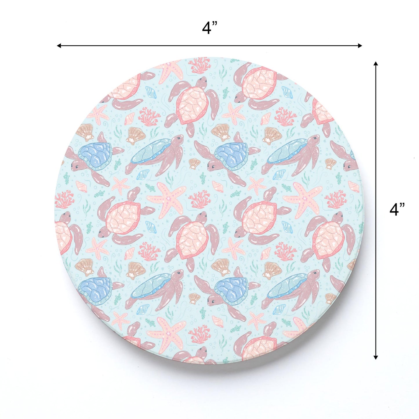 Ceramic Round Coaster-Coastal Sea Turtles Pattern