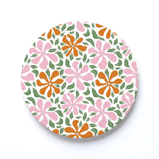 Ceramic Round Coaster-Spring Abstract Floral Pattern