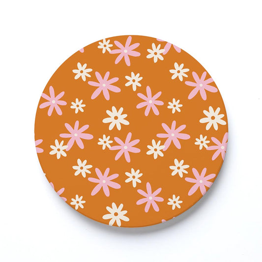 Ceramic Round Coaster-Spring Daisy Floral Pattern