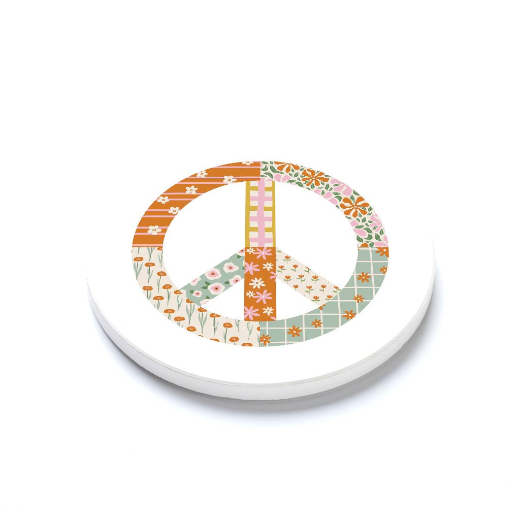 Ceramic Round Coaster-Spring Patch Peace Sign