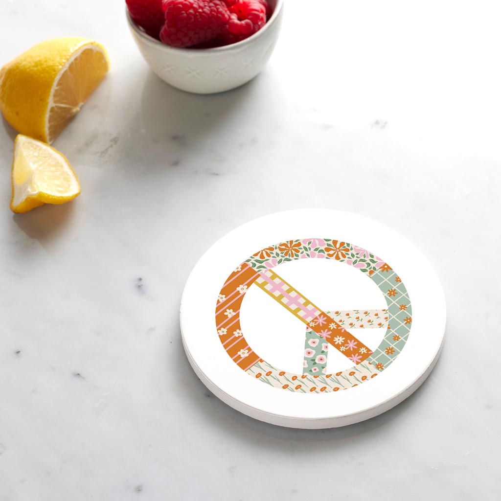 Ceramic Round Coaster-Spring Patch Peace Sign