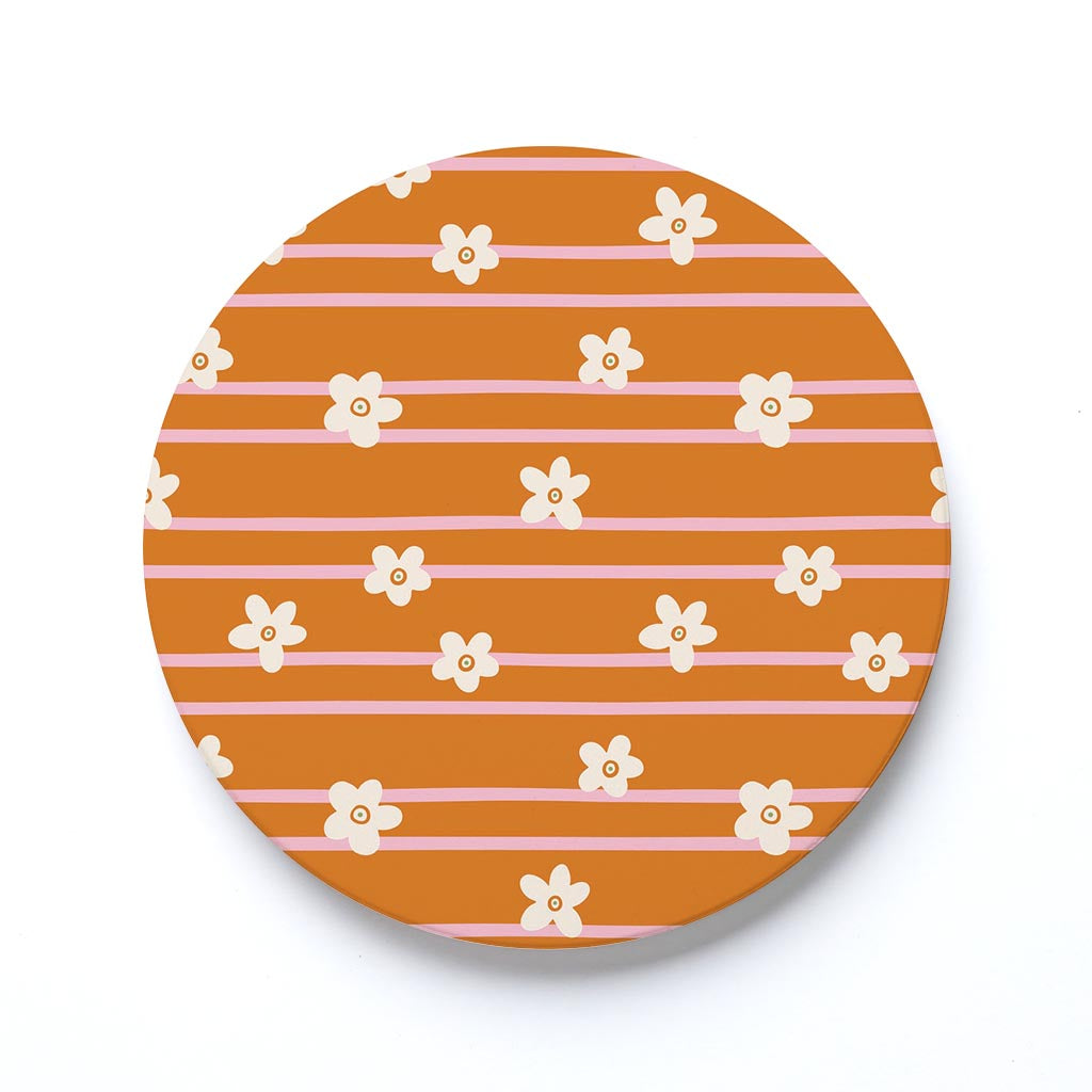 Ceramic Round Coaster-Spring Striped Floral Pattern