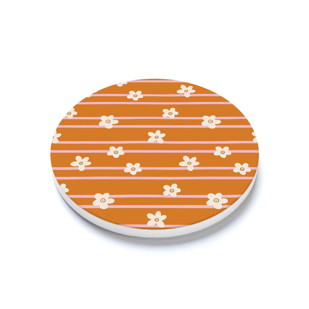 Ceramic Round Coaster-Spring Striped Floral Pattern