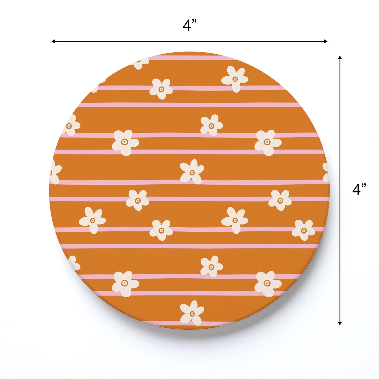 Ceramic Round Coaster-Spring Striped Floral Pattern