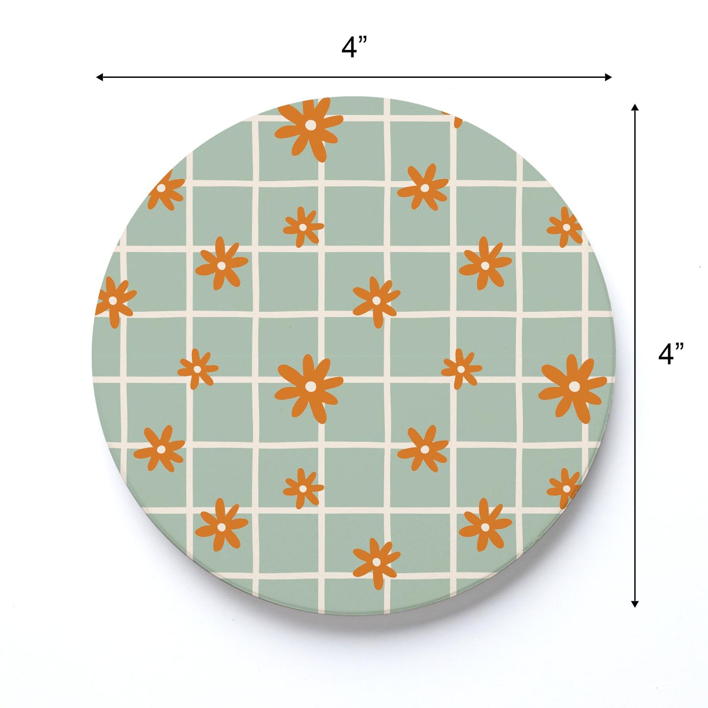 Ceramic Round Coaster-Spring Grid Floral Pattern