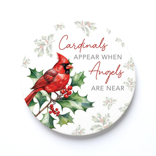Ceramic Round Coaster-Cardinal Christmas Angels Are Near -0