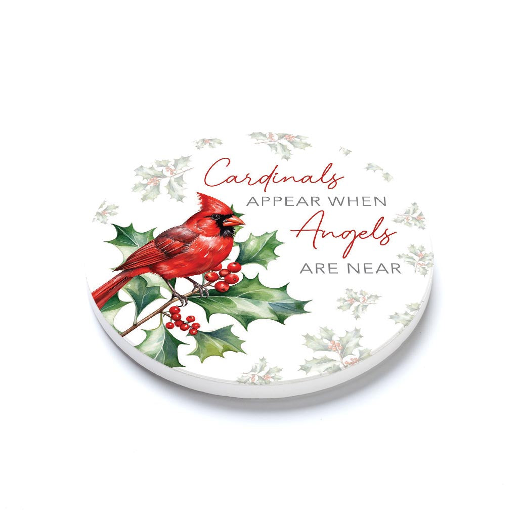 Ceramic Round Coaster-Cardinal Christmas Angels Are Near -1