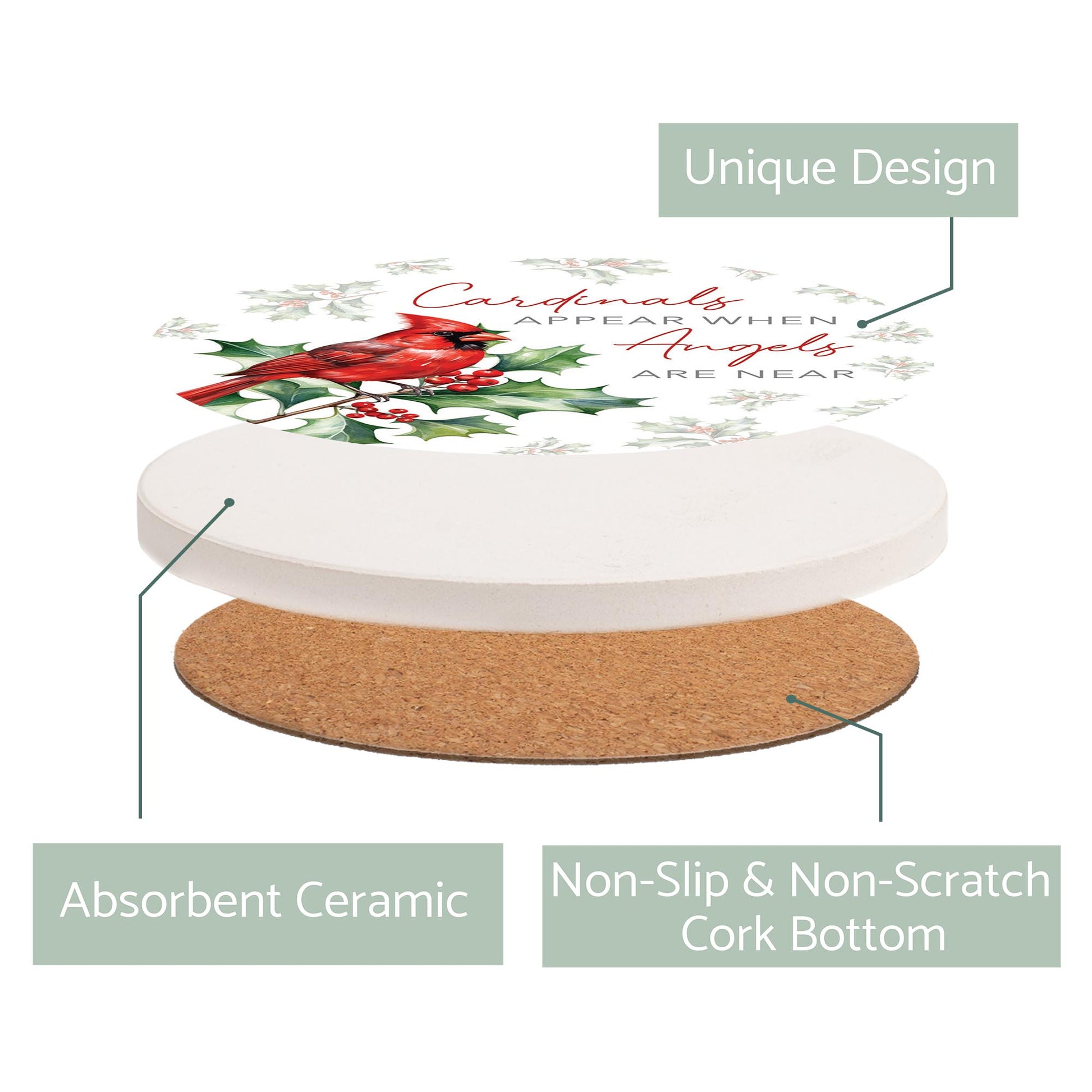 Ceramic Round Coaster-Cardinal Christmas Angels Are Near -2